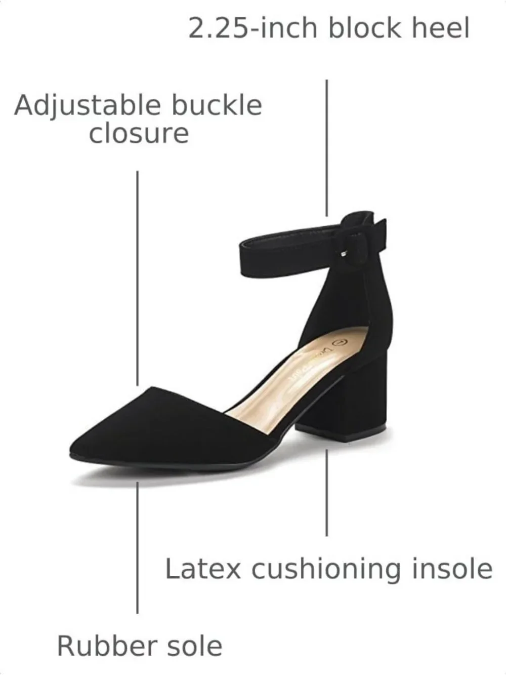 Women's Black Nubuck ANNEE Closed Toe Chunky Block Heels Ankle Strap Pumps Shoes